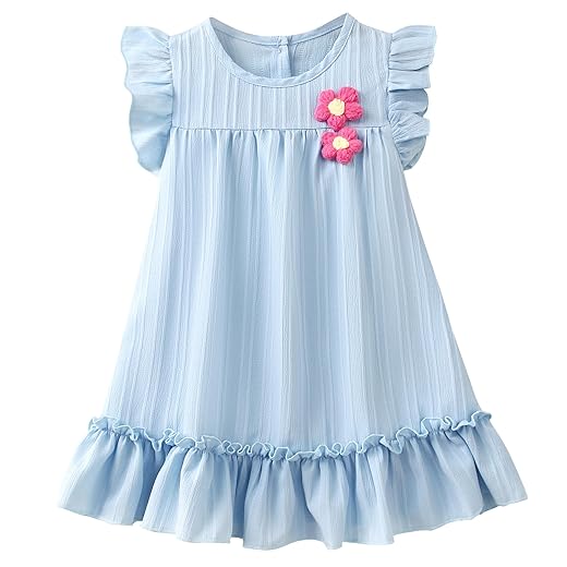 Goodplayer Vestido infantil para meninas com babados, sem mangas, floral, vestido casual para meninas primavera verão praia vestido de verão
