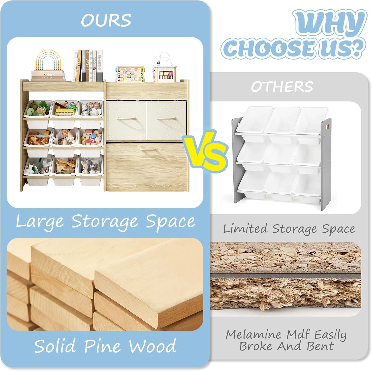 Toy Storage Organizer for Kids, 9-Bin Toy Organizer with 2-Drawers, Movable Toy Chest and Top Rack, Multifunctional Kids Bookshelf and Toy Storage for Playroom, Bedroom, Nursery, White