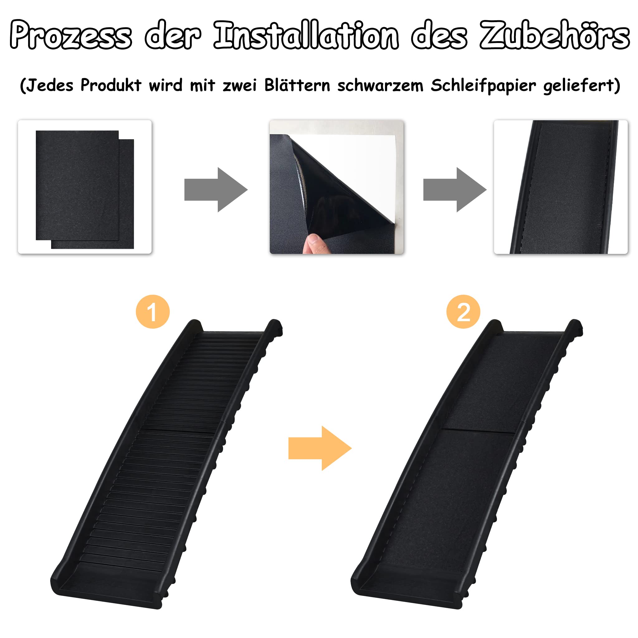 NAIZY Rampa Plegable para Perros - Longitud 156 cm - Alfombrilla Antideslizante - Negro