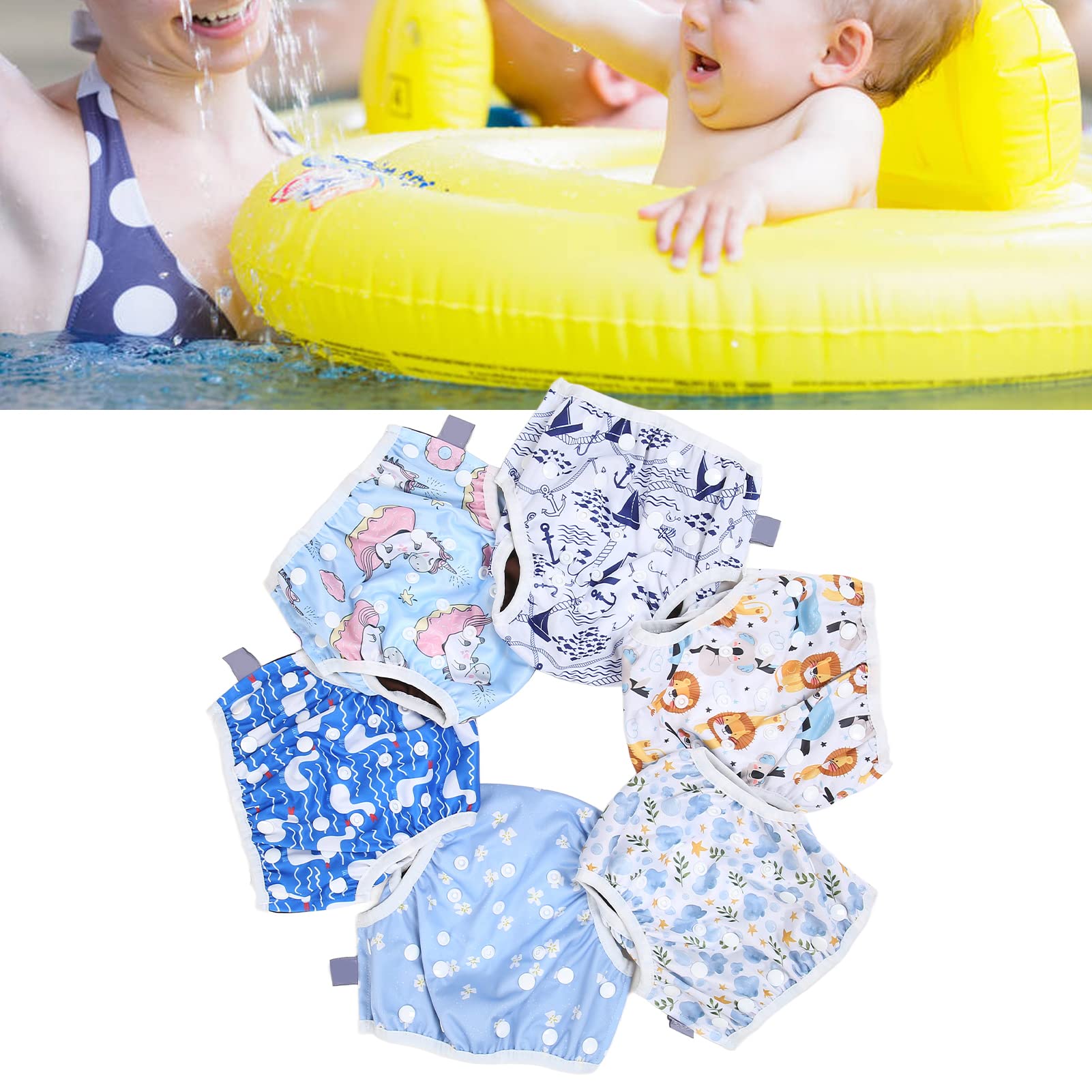 6 Stück Baby-Schwimmwindeln, atmungsaktiv, waschbar, wiederverwendbar, wasserdicht, für Kleinkinder, Netztaschen-Stoffwindeln