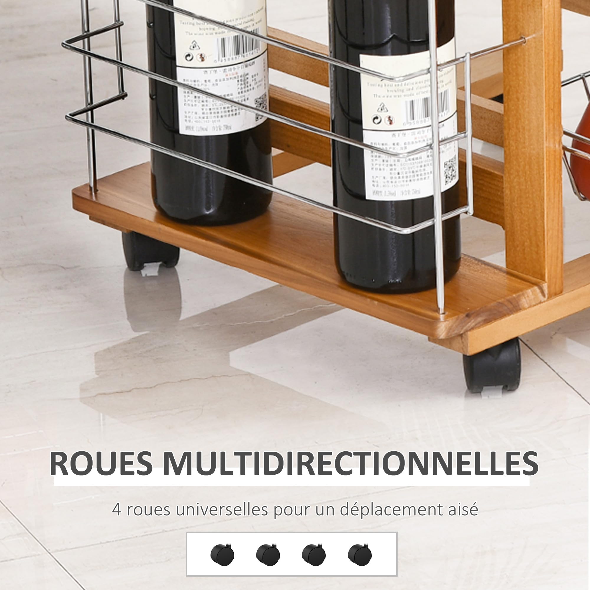 HOMCOM Desserte Cuisine à roulettes avec Tiroir 47x37x83 cm Blanc Marron | 4 Paniers, Étagères Latérales, Chariot de Rangement, Salon, Bureau, Cuisine