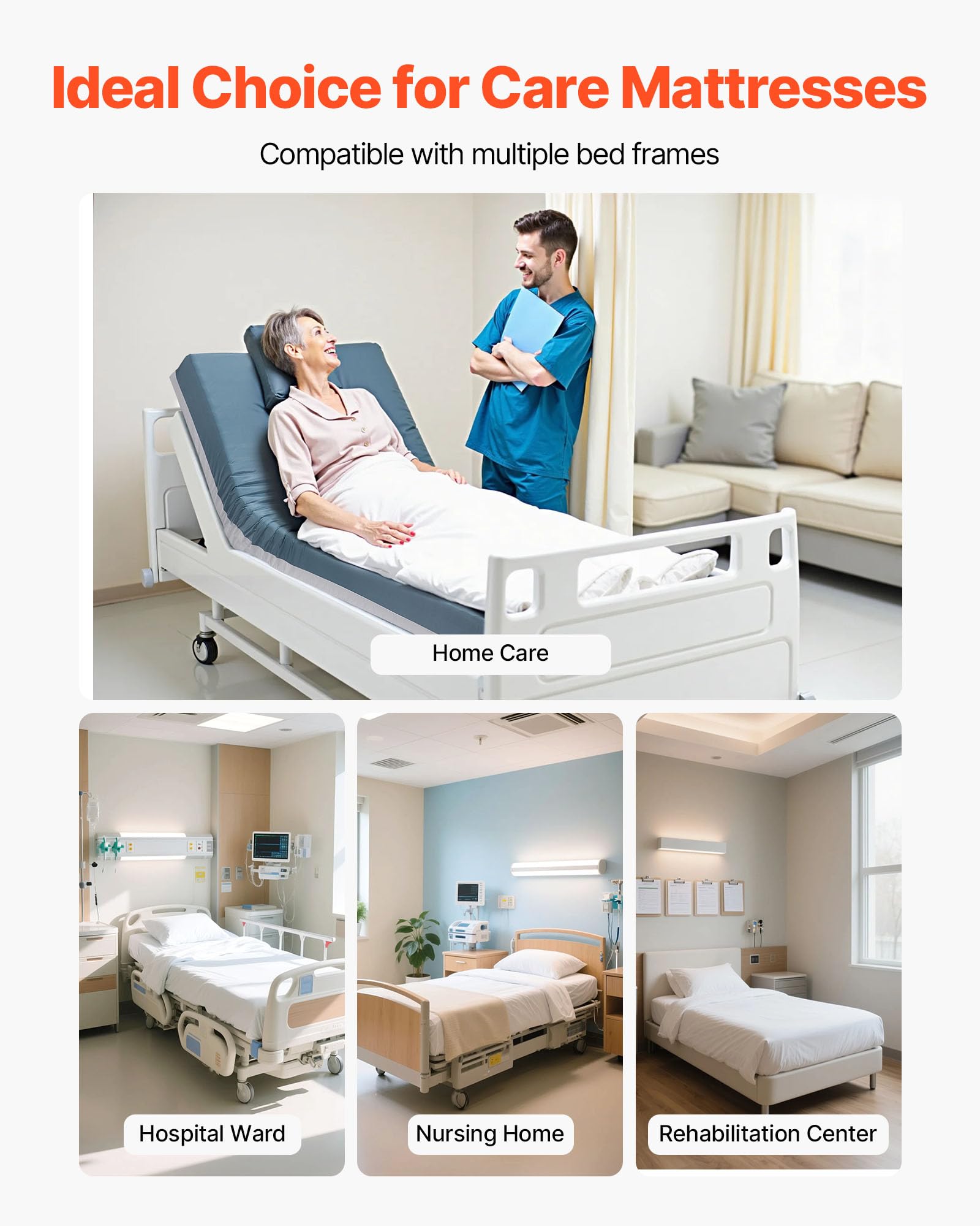 VEVOR Colchón de Cama Hospitalaria, Carga 203 kg, Redistribución de Presión, Espuma Multicapa de Grado Médico, para Tratamiento de Úlceras por Presión en Residencias de Ancianos, 91 x 203 x 15 cm