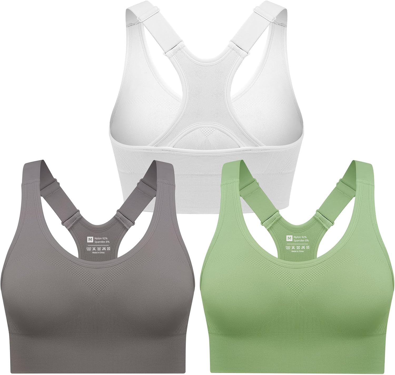 Sports Bras for Women Pack Racerback High Support Bras with Adjustable Straps-Padded Seamless Yoga Bra