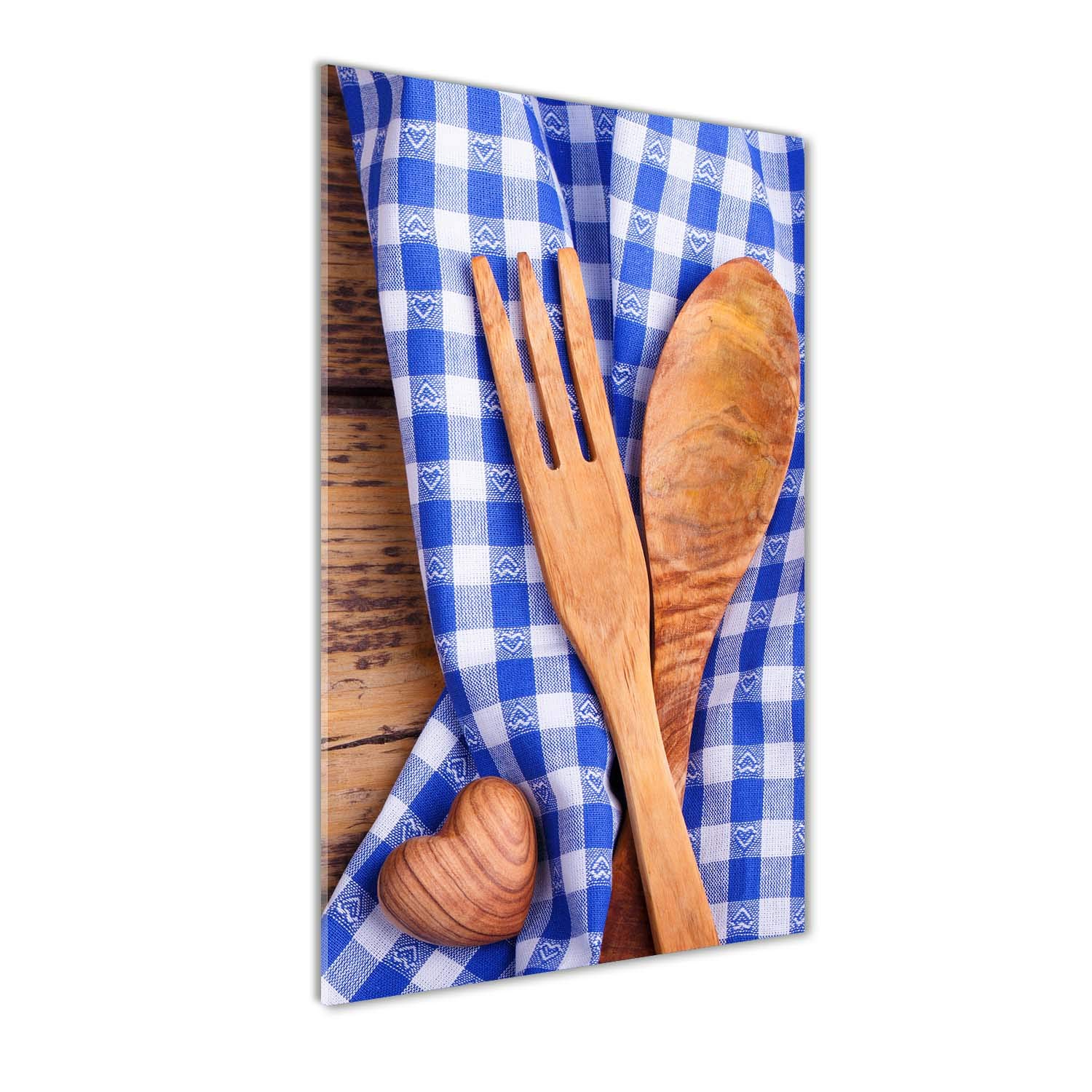 Impression sur verre acrylique Tulup 70x140 cm bleu motif coutellerie en bois