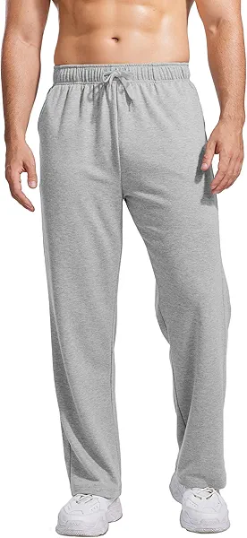 PINSPARK Men's Cotton Sweatpants Open Bottom Athletic Jogger Sweatpants Lightweight Sweat Pants Lounge Pants with Pockets