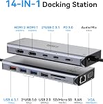 Selore USB C Station d'arrimage pour les moniteurs portables doubles, mise à niveau Triple station d'amarrage USB C Adaptateur Hub Dongle avec 2HDMI, VGA, Ethernet, USB-C/A Port, SD/MicroSD, Audio/Mic pour Dell/HP/Lenovo/Surface