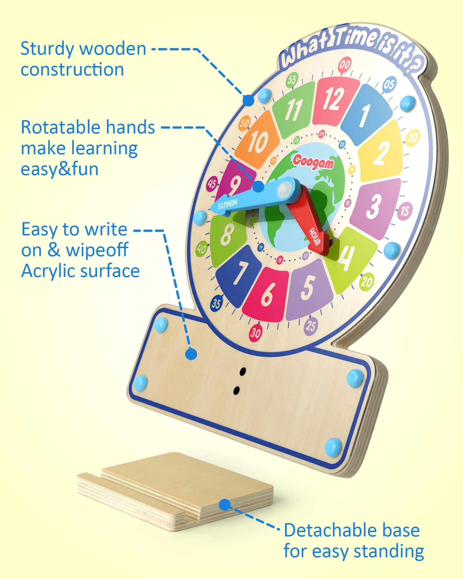 Reloj de madera para enseñar tiempo, reloj digital analógico con juego de mesa de hora de decir, juguete educativo Montessori Time Learning para niños de 3, 4, 5 años, escuela en casa 6