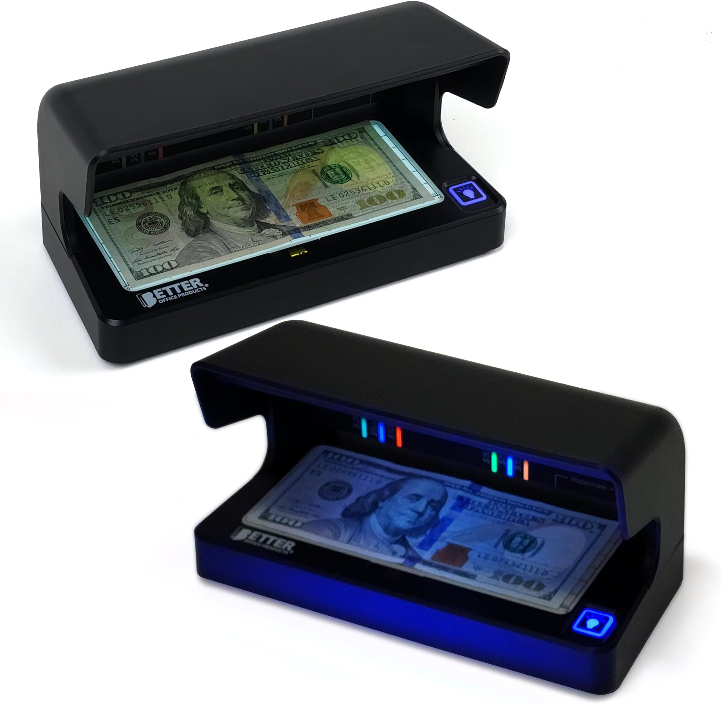 Better Office Products Counterfeit Bill Detector with UV Fluorescent Light, Portable & Compact for All Currencies, Passports, Gov't Issued IDs, Credit Cards, Power Cord & Rechargeable Battery,