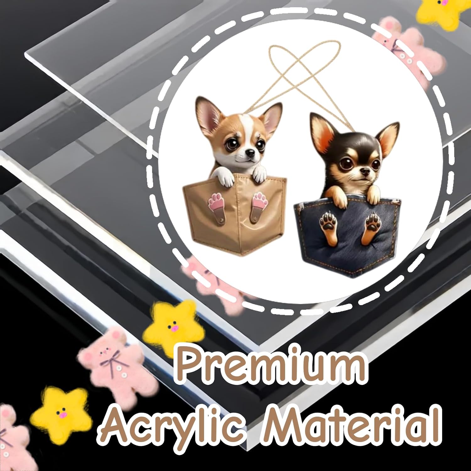 2 PCS Dog Car Charm 2D Cartoon Acrylic Air Vent Decor Hanging Ornament for Pet Lovers Driving Office Commuting Travel Decor Use image 3
