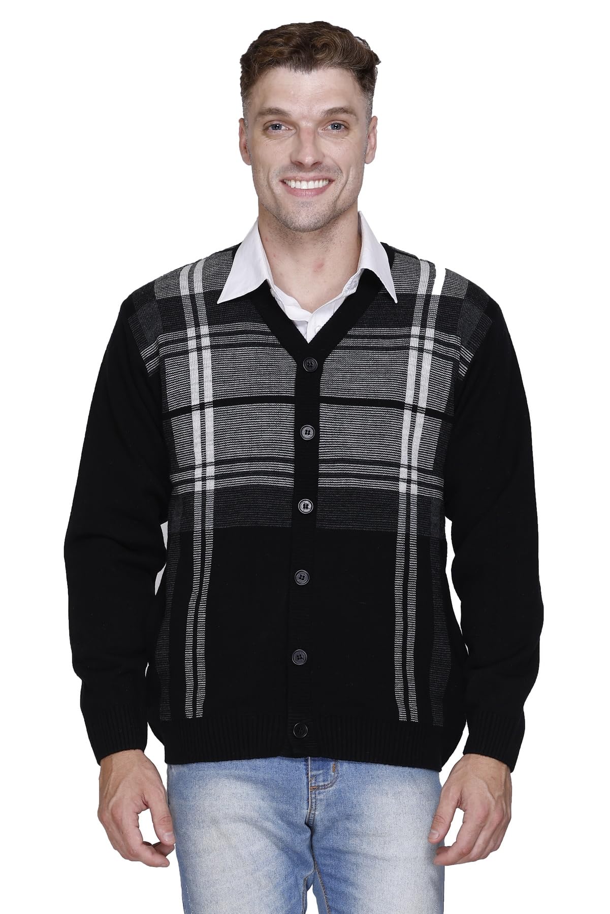 aarbee Full Sleeve Front Open Buttoned Woollen Sweater for Men with Pockets-picture-45