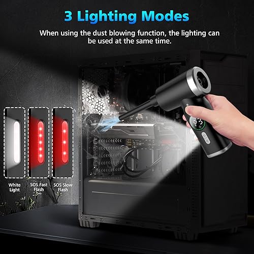 Miniatura 5 de VTVTKK Plumero de aire comprimido 10000RPM limpiador de teclado con pantalla digital HD plumero de aire eléctrico reemplaza la lata de aire