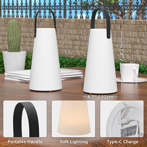 Miniatura 7 de Paquete de 2 faroles para exteriores, recargable, inalámbrica, con resistencia al agua IP44, funciona con pilas, lámpara colgante portátil para