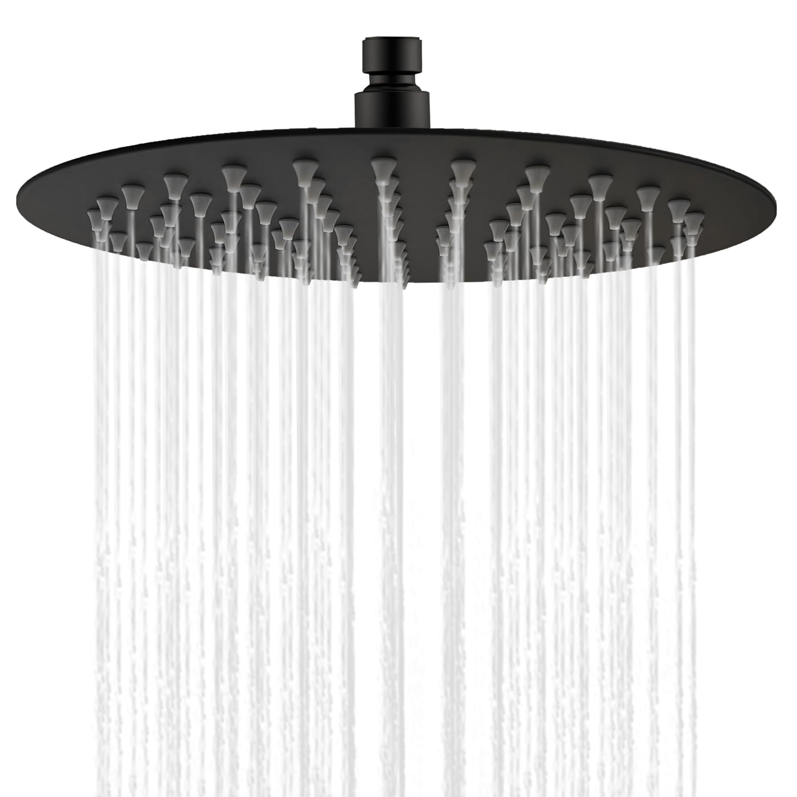 Simple Bathroom Rain Shower Head, 20 cm Round Shower Head High Pressure Black 304 Stainless Steel, Universal 1/2 Inch Thread, 360° Rotating, Easy to Install