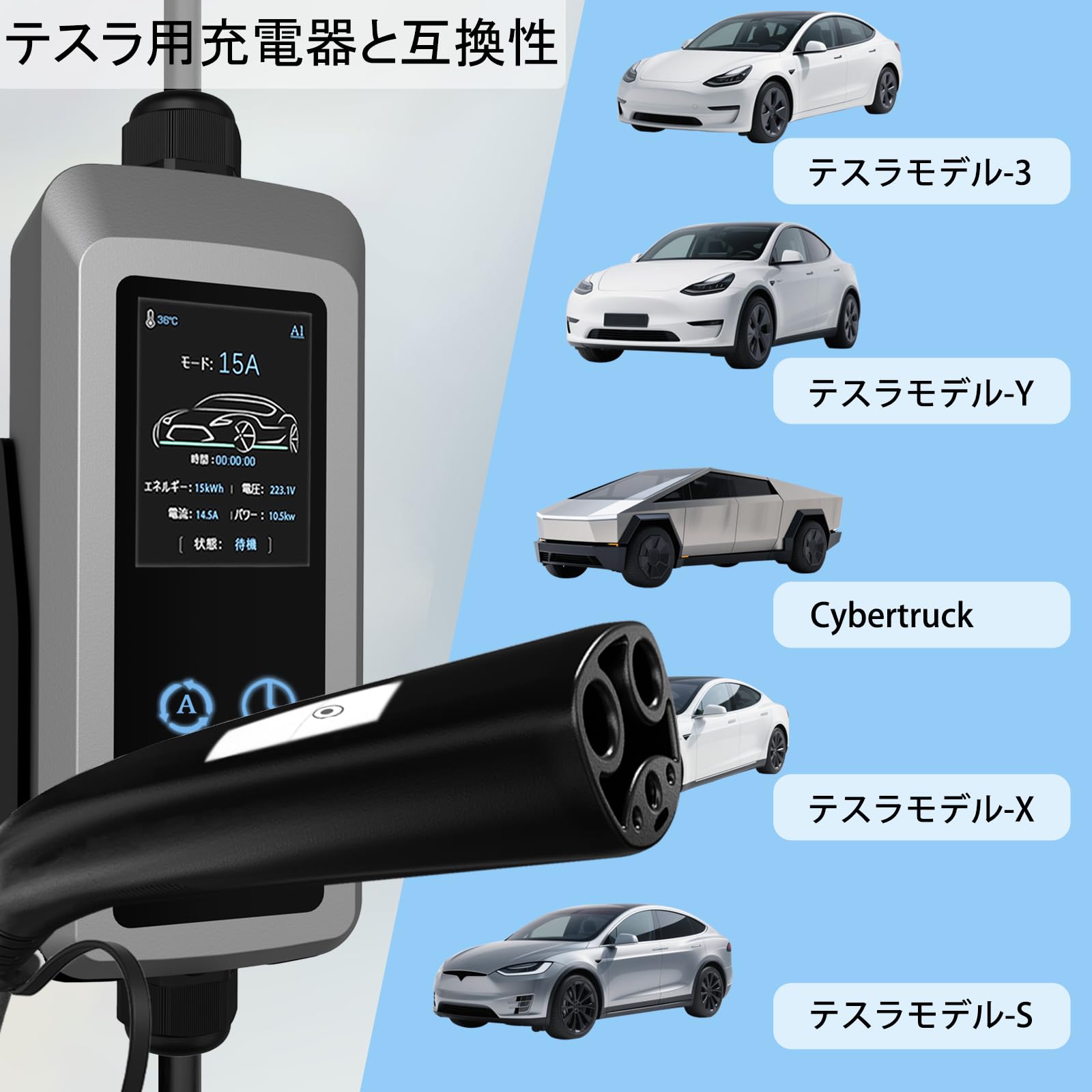 Tesla 充電器 ホワイト 充電ケーブル付き Amazon | joy all 2026テスラ規格EV充電器壁掛け式 8A/10A/13A/15A 4
