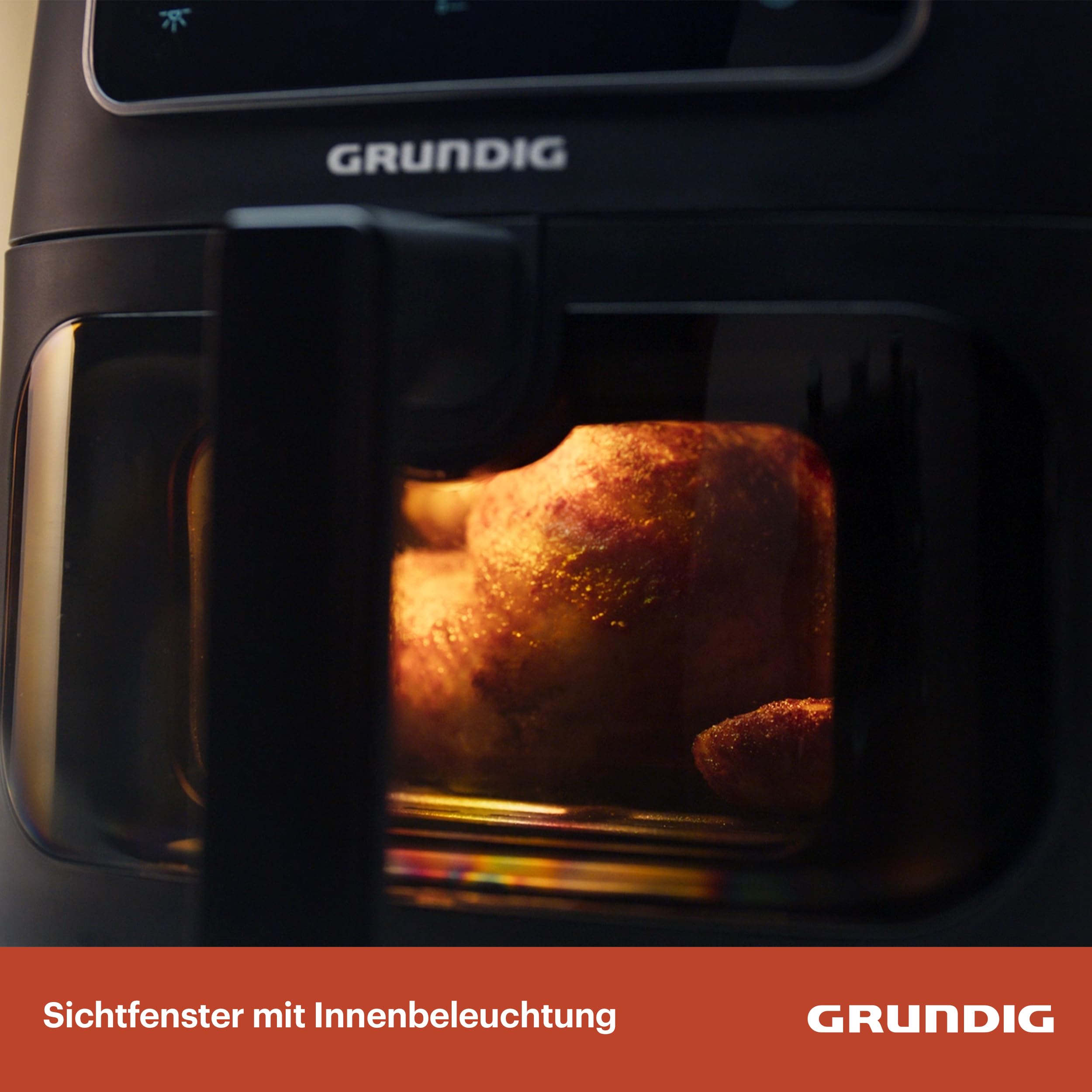 Grundig FRY 7320 Heißluftfritteuse, 7,6 l Kapazität, 1750 W, Touch-Display, großes Sichtfenster, Temperatur- und Zeiteinstellung, Antihaftbeschichtung, spülmaschinengeeigneter Korb, Schwarz