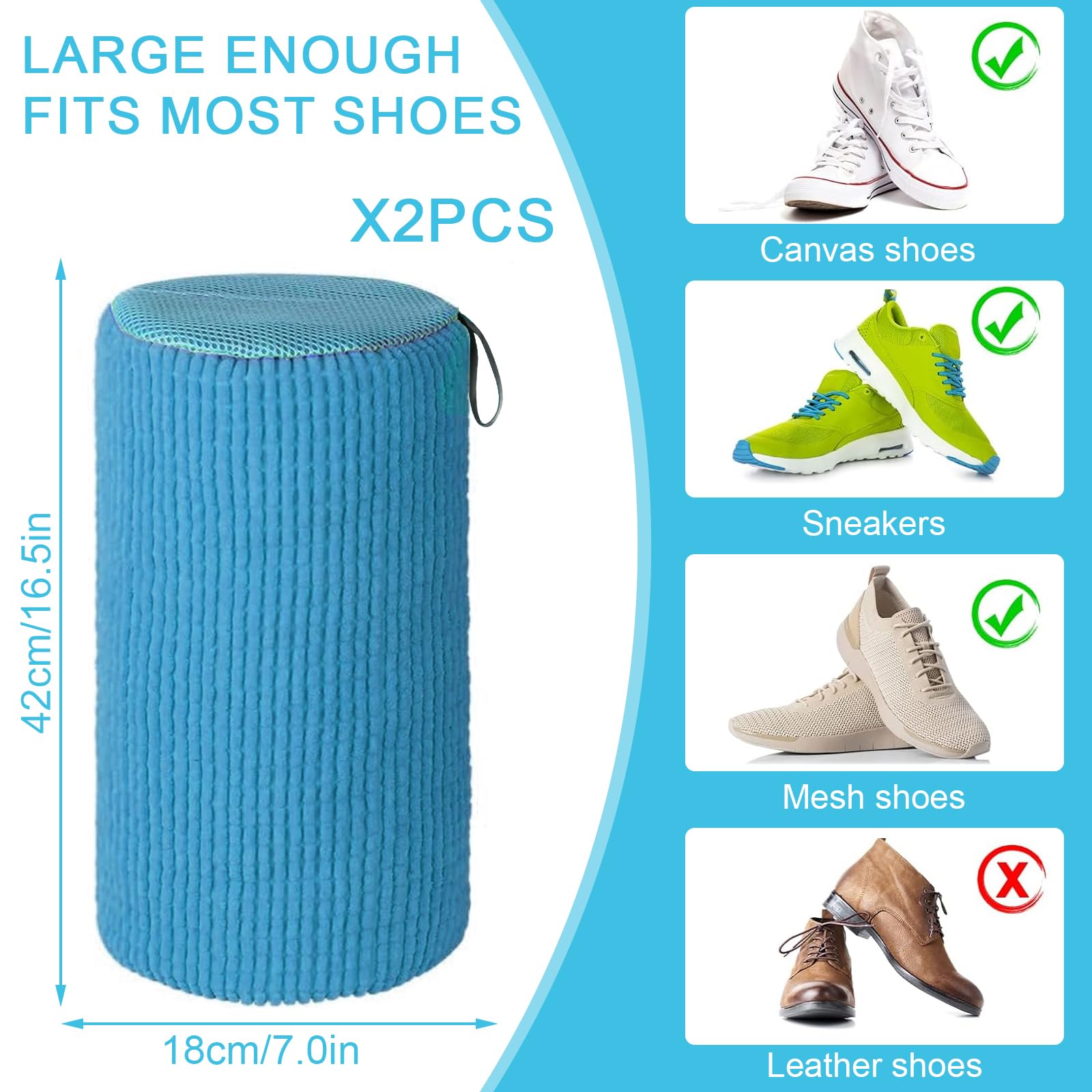 Set 2 Sacchetti Per Lavare Scarpe In Lavatrice - Borsa Protettiva In Nylon 39x19 Cm - Blu - Protegge Scarpe Da Deformazioni E Scolorimento - 2