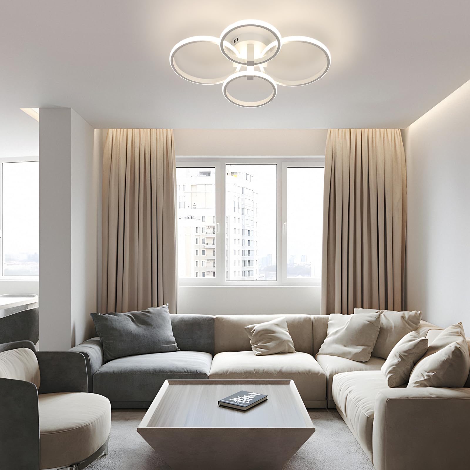 Plafoniera Led Soffitto Dimmerabile con Telecomando 76W | Con Funzione Memoria, Lampada da Soffitto Moderna Rotondo per Soggiorno, Camera da Letto, Sala da Pranzo, Ufficio, Bianco