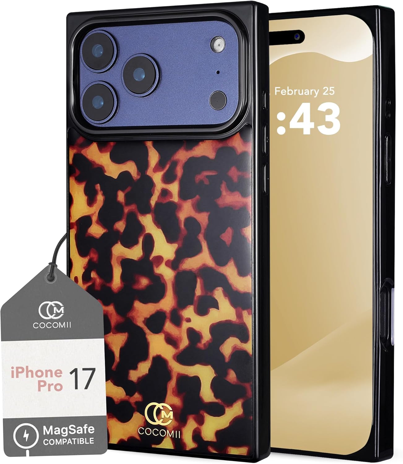 Cocomii Retangle Case for iPhone 17 Pro, Compatible with MagSafe, Amber Tortoiseshell