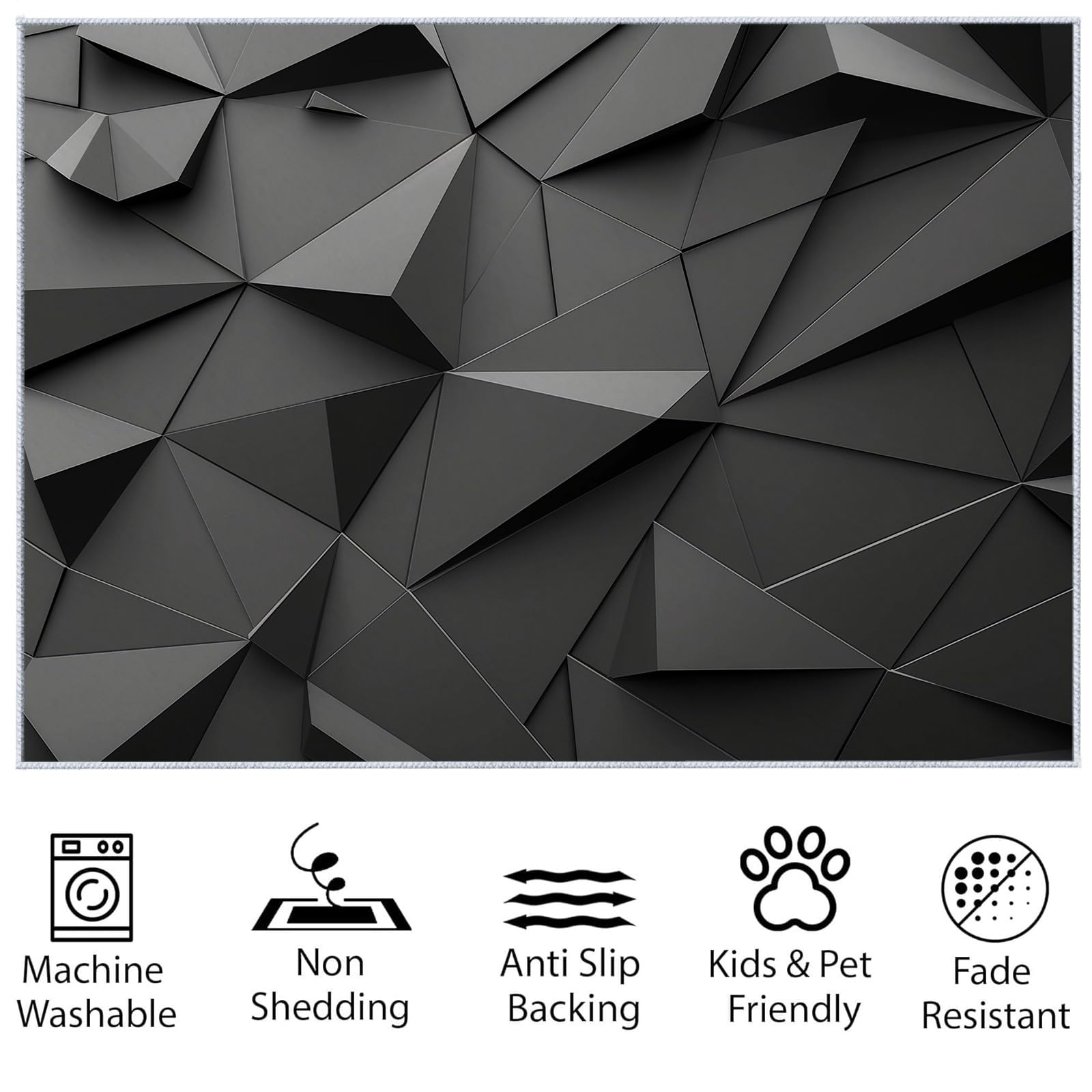 Tappeto Soggiorno 160x230 cm Triangolo Geometrico Grigio Tappeti Moderni Camera da Letto Antiscivolo, Lavabile Cucina Pavimento Tappeti di Zona, per ingresso soggiorno camera da letto