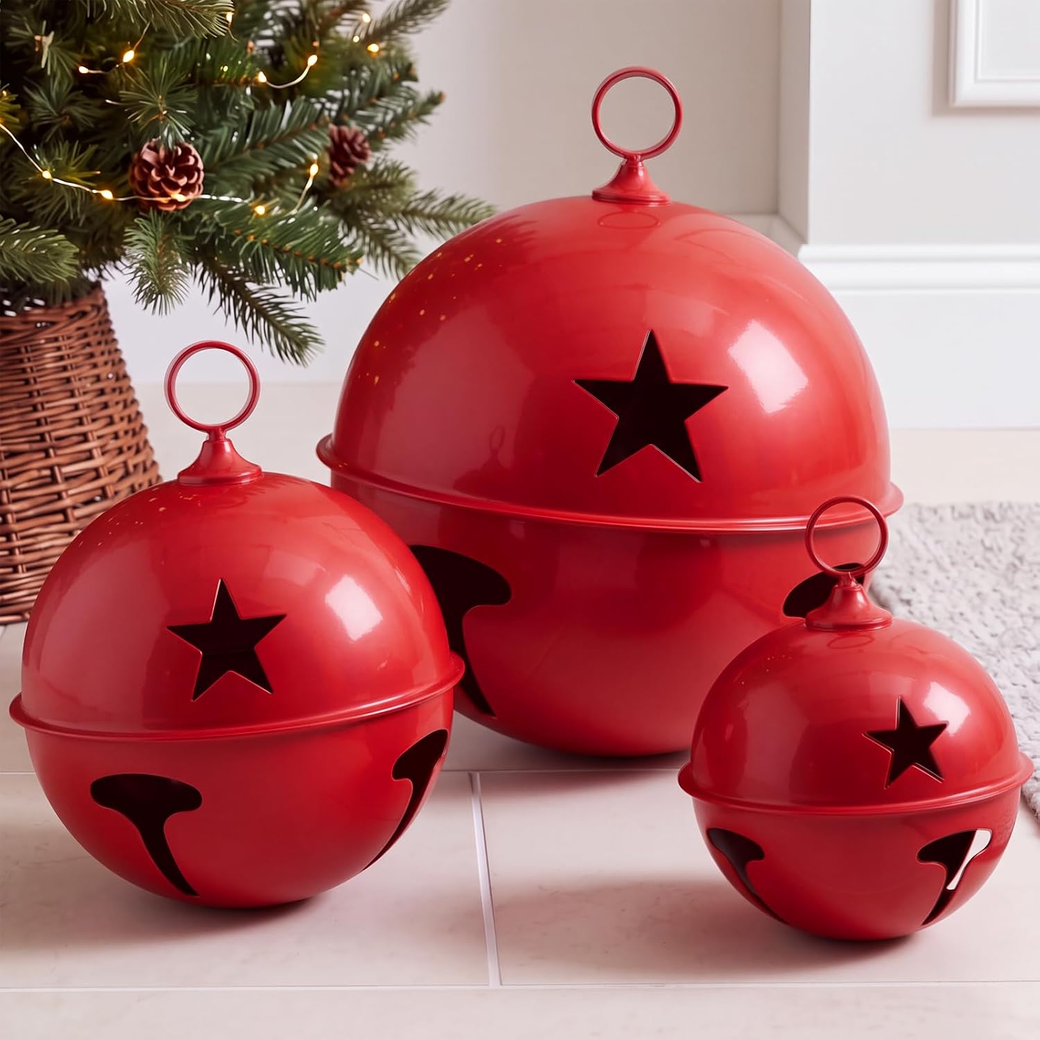 LEIFIDE Set of 3 Oversized Christmas Iron Jingle Bells, Gold Giant Bells