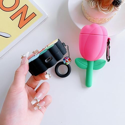 Miniatura 4 de Paquete de 2Funda 3D con diseño de flores para Airpod 21, funda 3D para niños, niñas, adolescentes y mujeres, diseño de tulipán Kawaii + girasol,