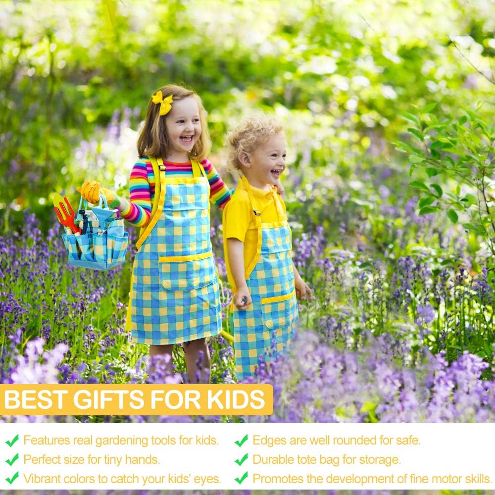 Kids Gardening Set - Kids Gardening Tools Set Colorful Children Garden Tools Fun STEM Toys with Watering Can, Gloves, Shovel, Rake, Trowel, Storage Bag, Apron, Sprayer - Gifts for Boys and Girls : Toys & Games