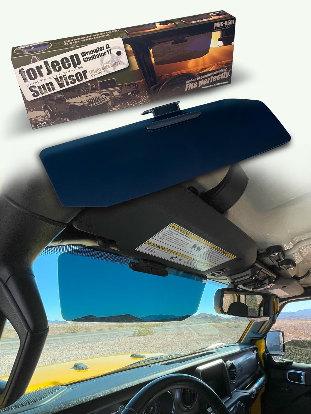 Sun Visor Extension Left Side Only for Jeep Wrangler JL JLU & Gladiator JT 2018-2026, UV400 Polycarbonate Lens, 99% UV Filtering, Hinge Mount Bolt-On, Torque Hinge Stepless Angle