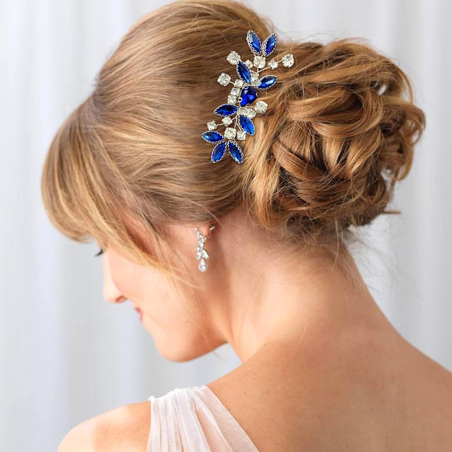 Crystal Bride Wedding Hair Comb Silver Vine Bridal Hair Accessories Party Prom Hair Piece for Women and Girls (Royal Blue) - Image 7