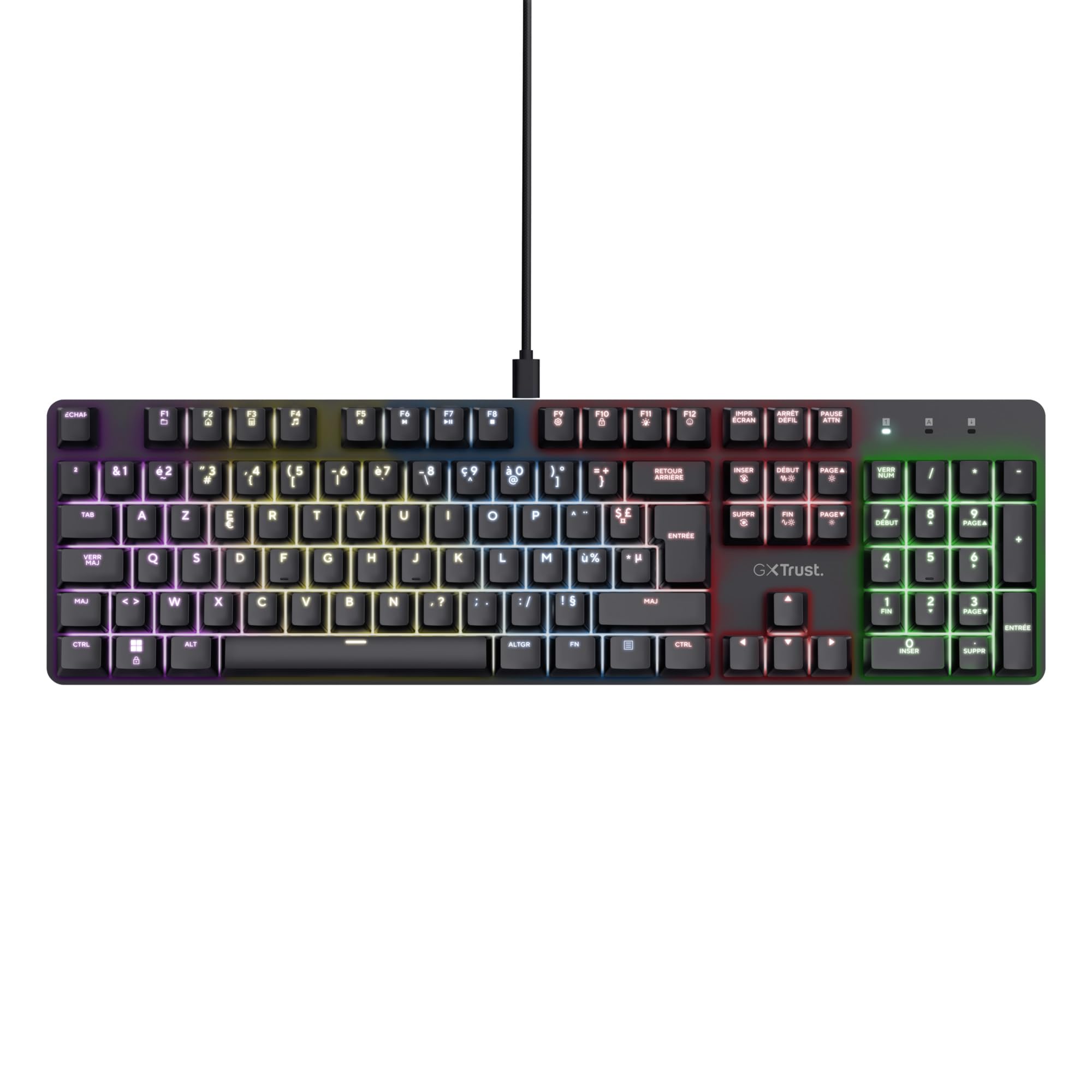 GXTrust Zora Clavier Mécanique Française AZERTY avec Éclairage RGB, Noir | Commutateurs Huano Linéaires, Anti-Ghosting N-Key Rollover, Clavier Gamer Filaire Programmable PC, Laptop