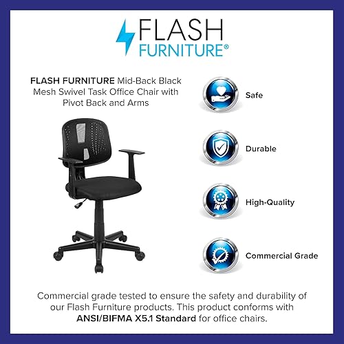 Miniatura 4 de Flash Furniture Flash Fundamentals - Silla giratoria de oficina de malla negra con respaldo giratorio y brazos