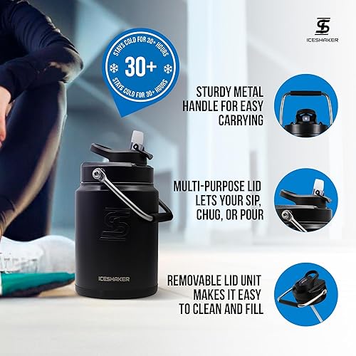 Miniatura 3 de Ice Shaker - Botella de agua de 64 onzas jarra de agua de medio galón botella de agua de acero inoxidable con pajilla como se ve en Shark Tank