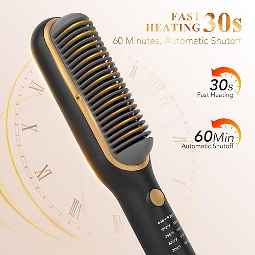 Miniatura 6 de Cepillo alisador de cabello, cepillo alisador para mujeres con 200 millones de iones, 5 ajustes de temperatura, calentamiento rápido de 30 segundos
