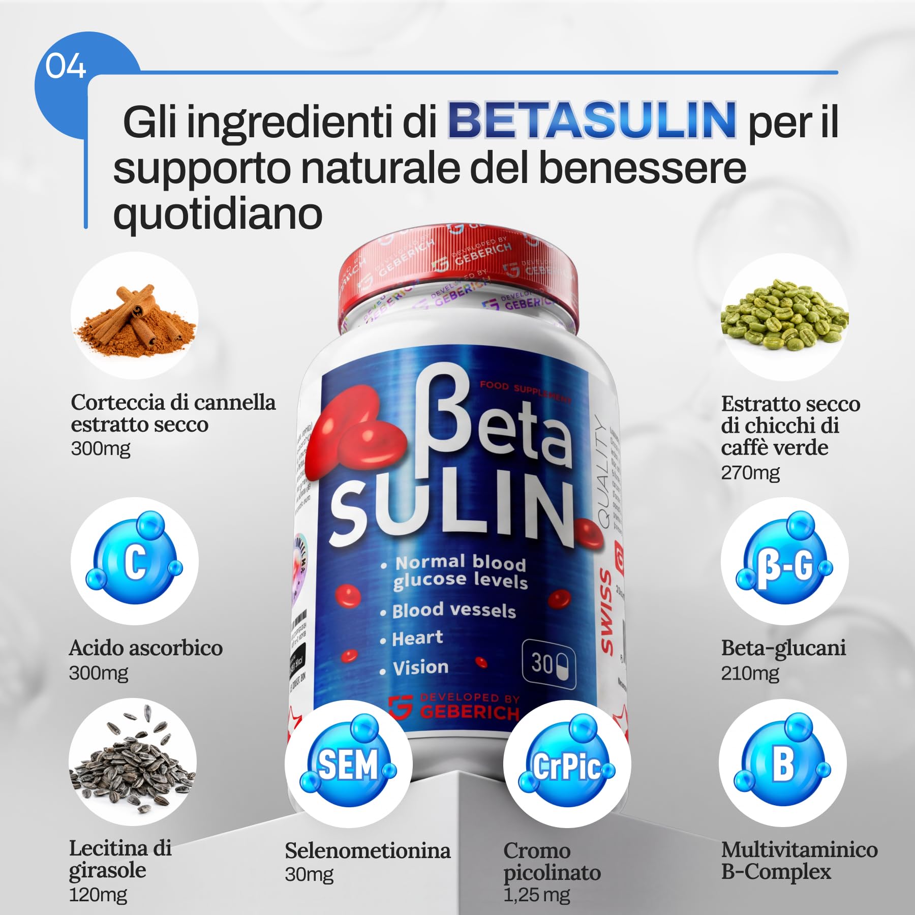 Capsule Betasulin | Estratto di Cannella 300 mg, Caffè Verde 270 mg, Beta-Glucani 210 mg | Mantenimento dei Livelli Normali di Zucchero nel Sangue | 30 Capsule | Integratore Alimentare