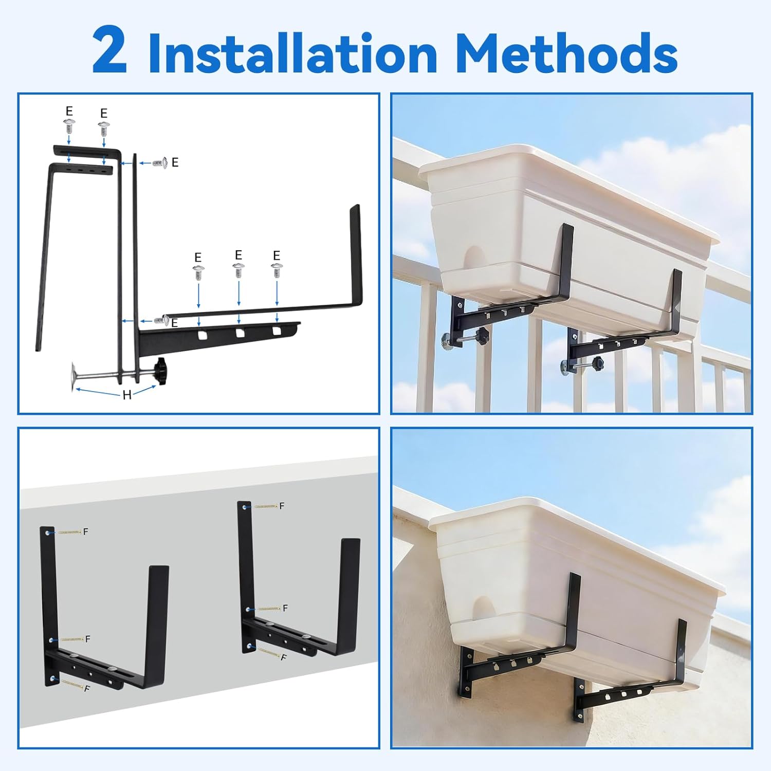 Halatool 4-Pack Heavy Duty Window Box Bracket, Adjustable Wall Mount Planter Holder for Outdoor Window Flower Boxes on Balcony, Porch, Fence, Patio and Garden