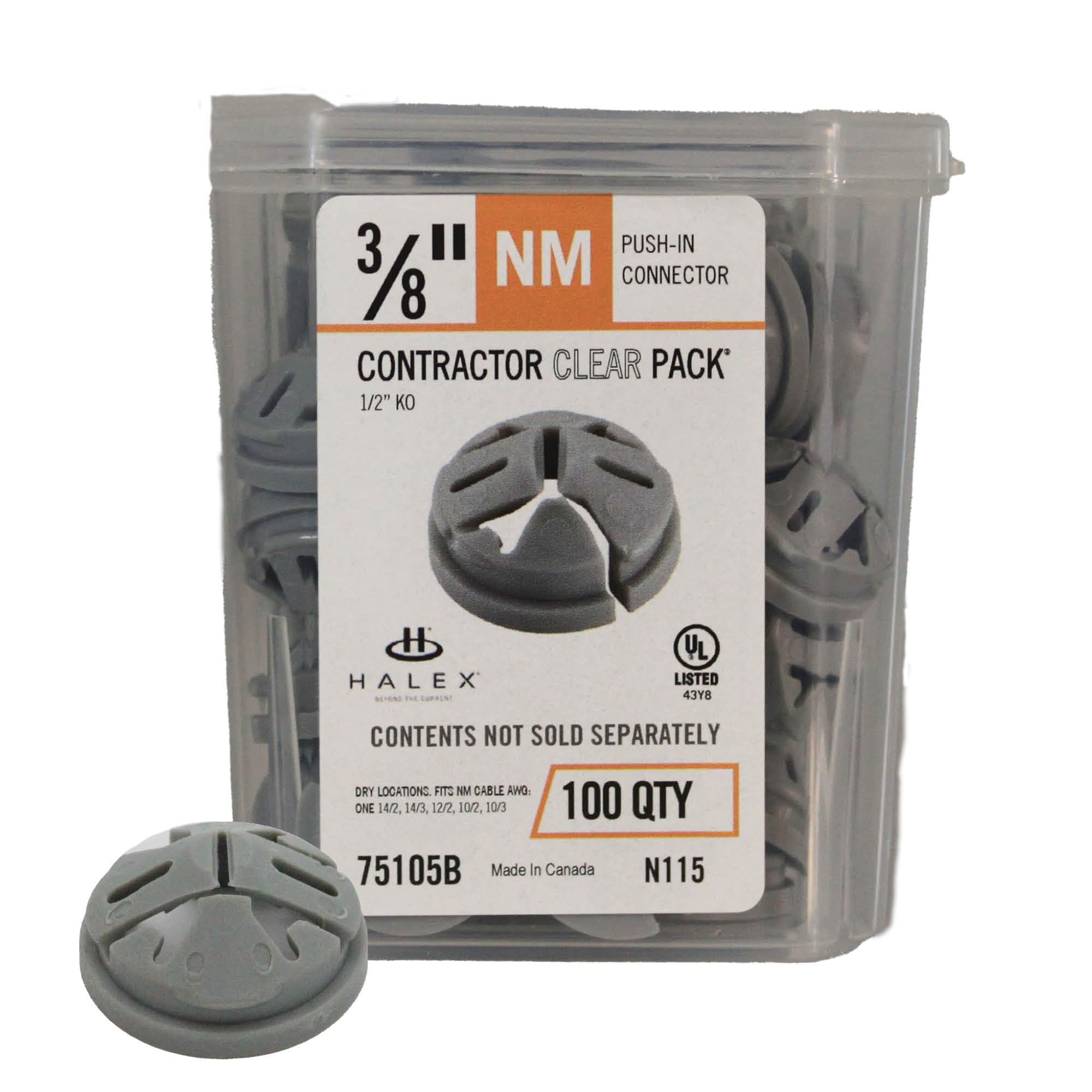 Halex 3/8 in. Non-Metallic Push-in Connector, 1/2 in Knockout, 100-Box