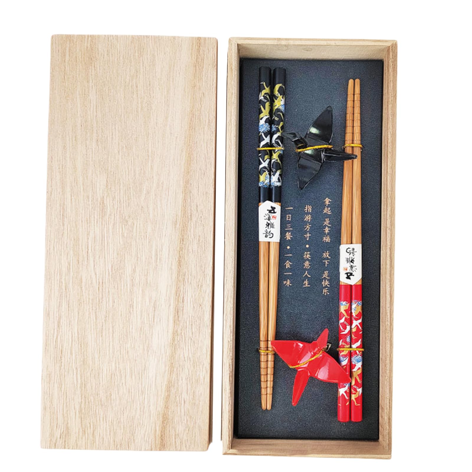 Set Di Bacchette Per Sushi In Legno Con Porta Bacchette Gatto Portafortuna - 2 Paia Antiscivolo Con Supporti In Ceramica, Confezione Regalo