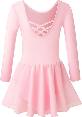 DANSHOW Girls Ballet Dance Leotards with Flutter Sleeve Petal Skirt and Bowknot Back