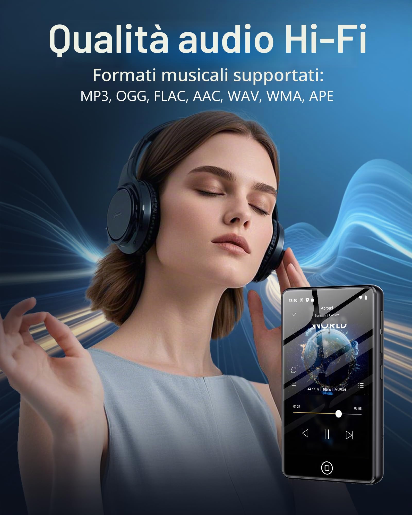 144GB Lettore MP3 Spotify con Wi-Fi & Bluetooth, 4,02 Pollici Touchscreen MP4 Lettore Musicale, MP3 Lettore Musicale Android con Amazon Music, Deezer, Radio FM, Registratore Vocale, Nero