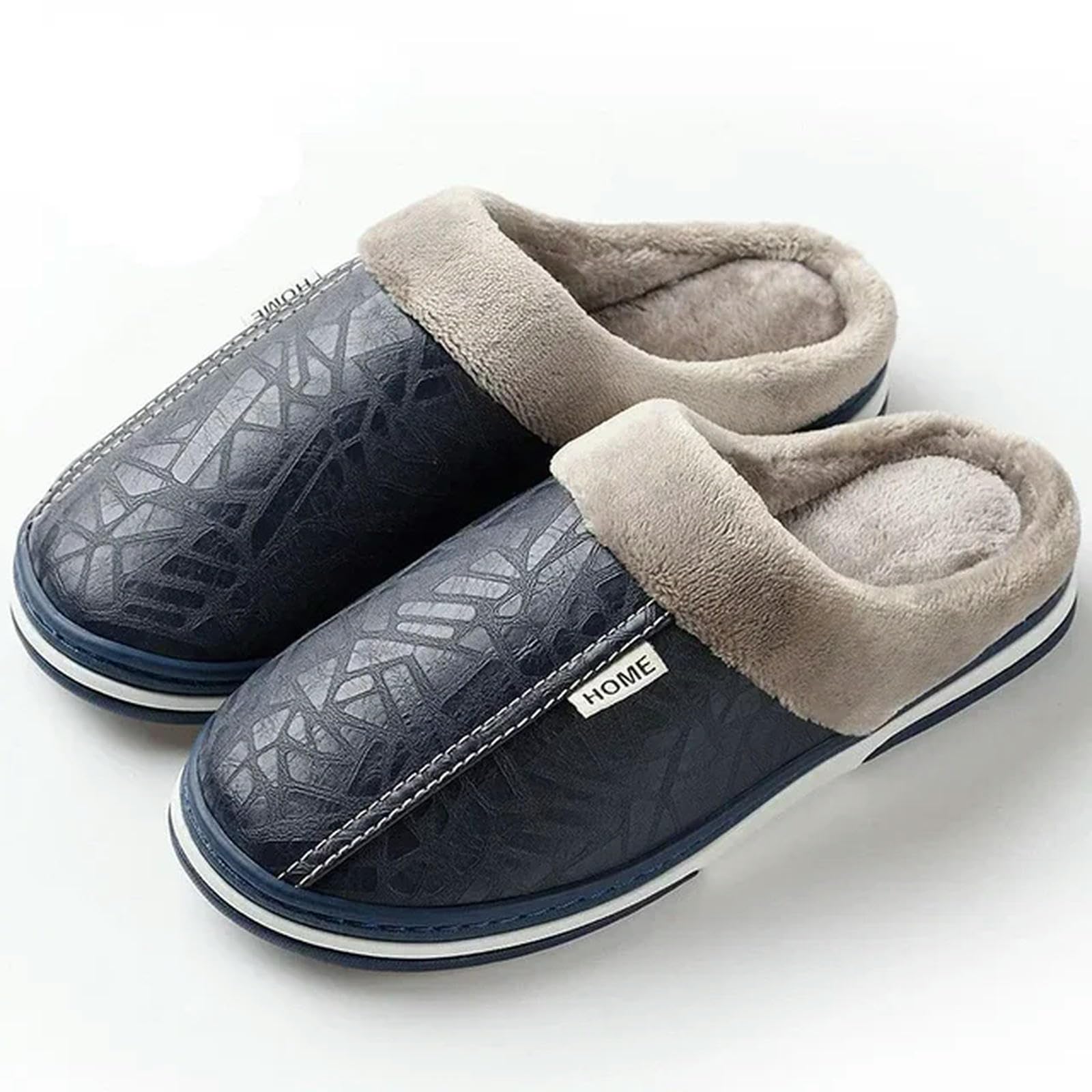 TEidea Men'S Slippers Men'S Winter Indoor Slippers With Thick Bottom And Warm Cotton Lining-Dark Blue-Fit 46-47