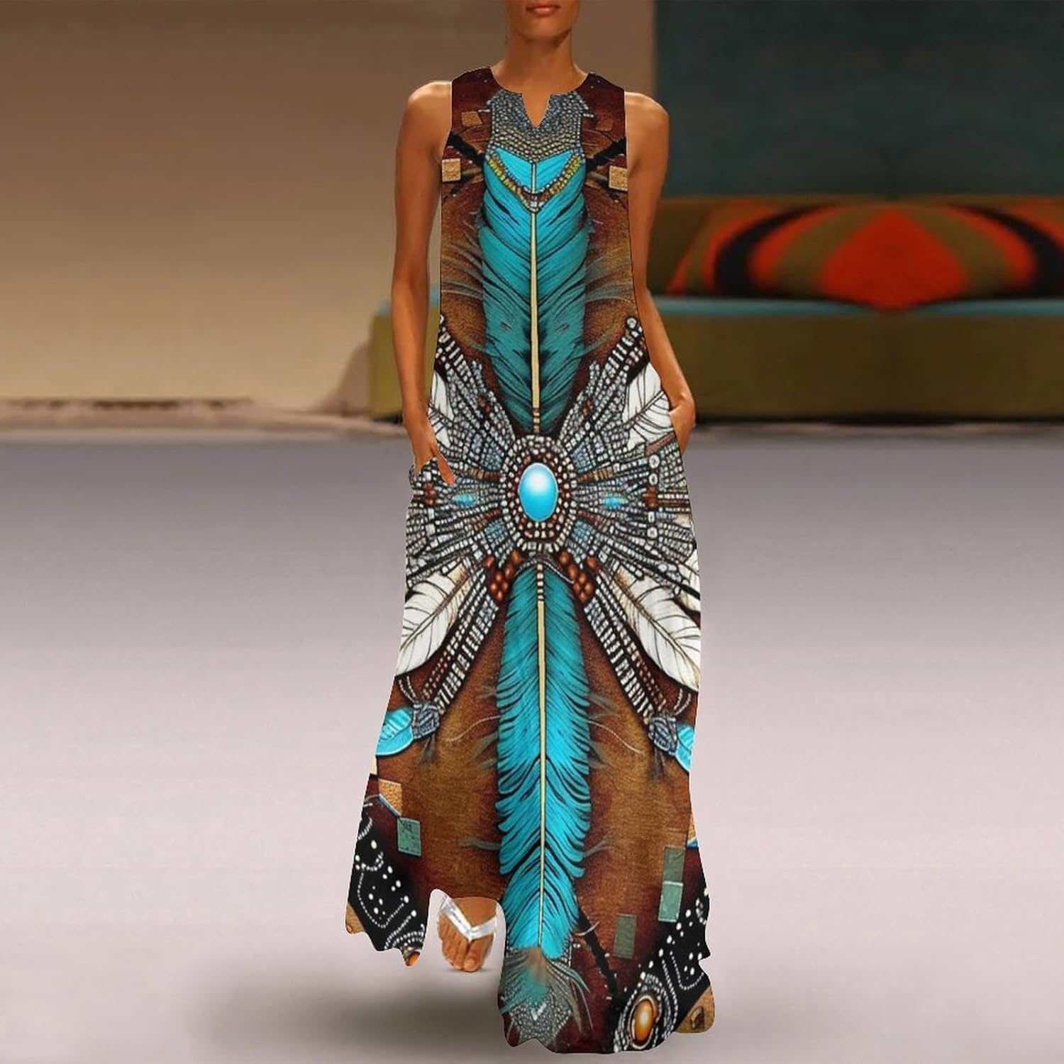 Native American Women's Maxi Dress Summer Casual Loose Elegant Long Dress - Image 2