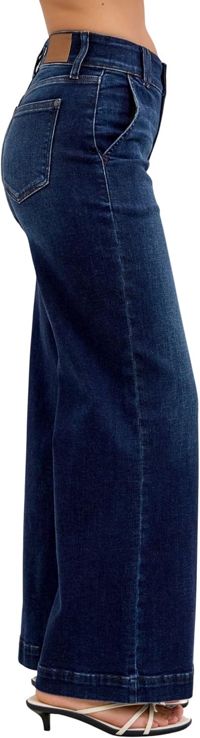 Judy Blue High Waist Dark Wash Wide Leg Trouser Jeans, Short Inseam 31"
