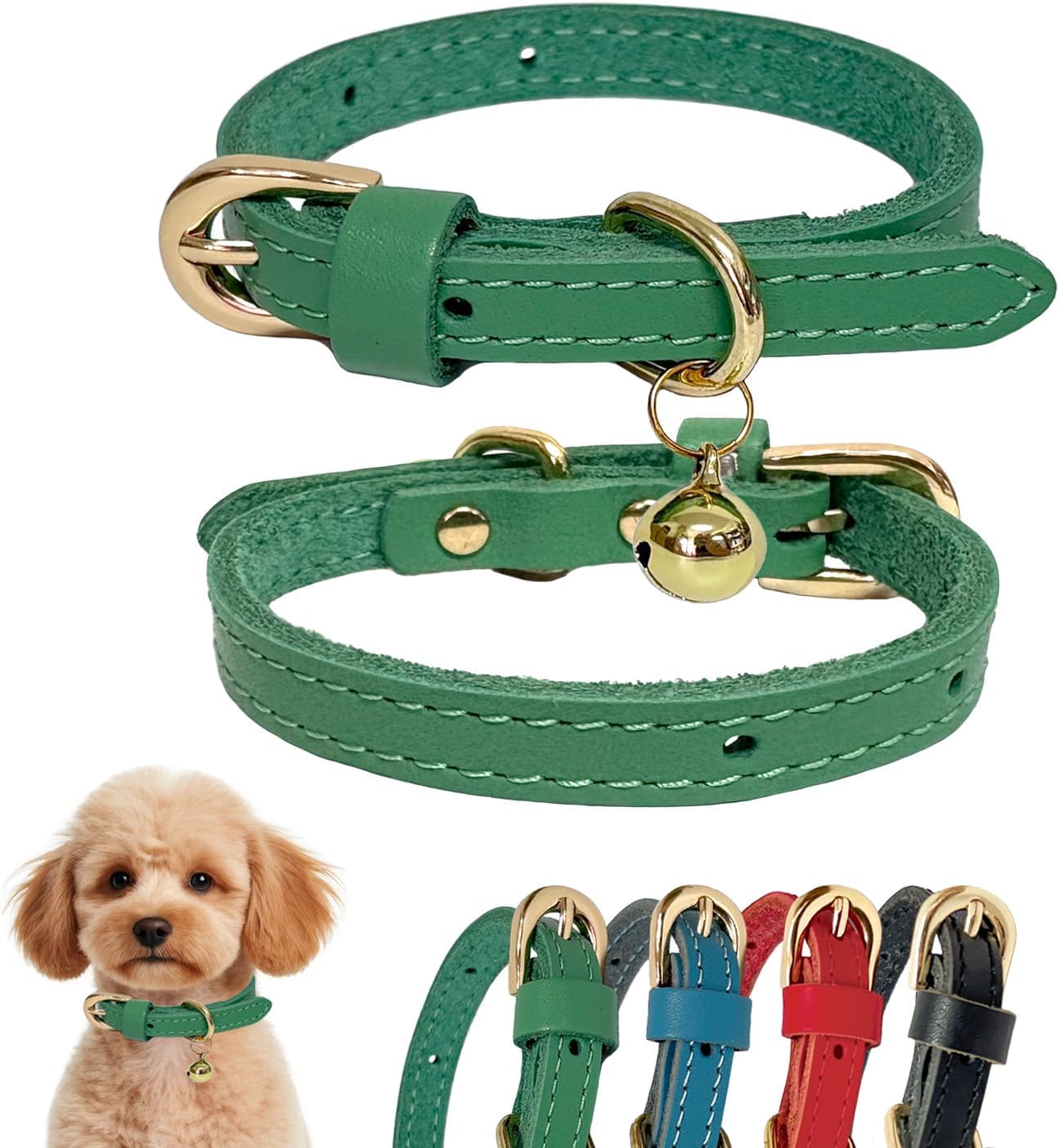 Collar de Cuero para Cachorros, Verde, XXS 6.2-10"