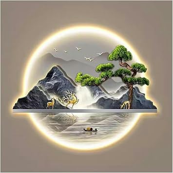 XENITE 3D Wall Art Decor, Wall Sculptures Wall Hanging Art with Led Light, Wall Art Decorations Lamp, Oriental Decor Traditional Chinese Wall Hanging Painting, 60x50cm/1