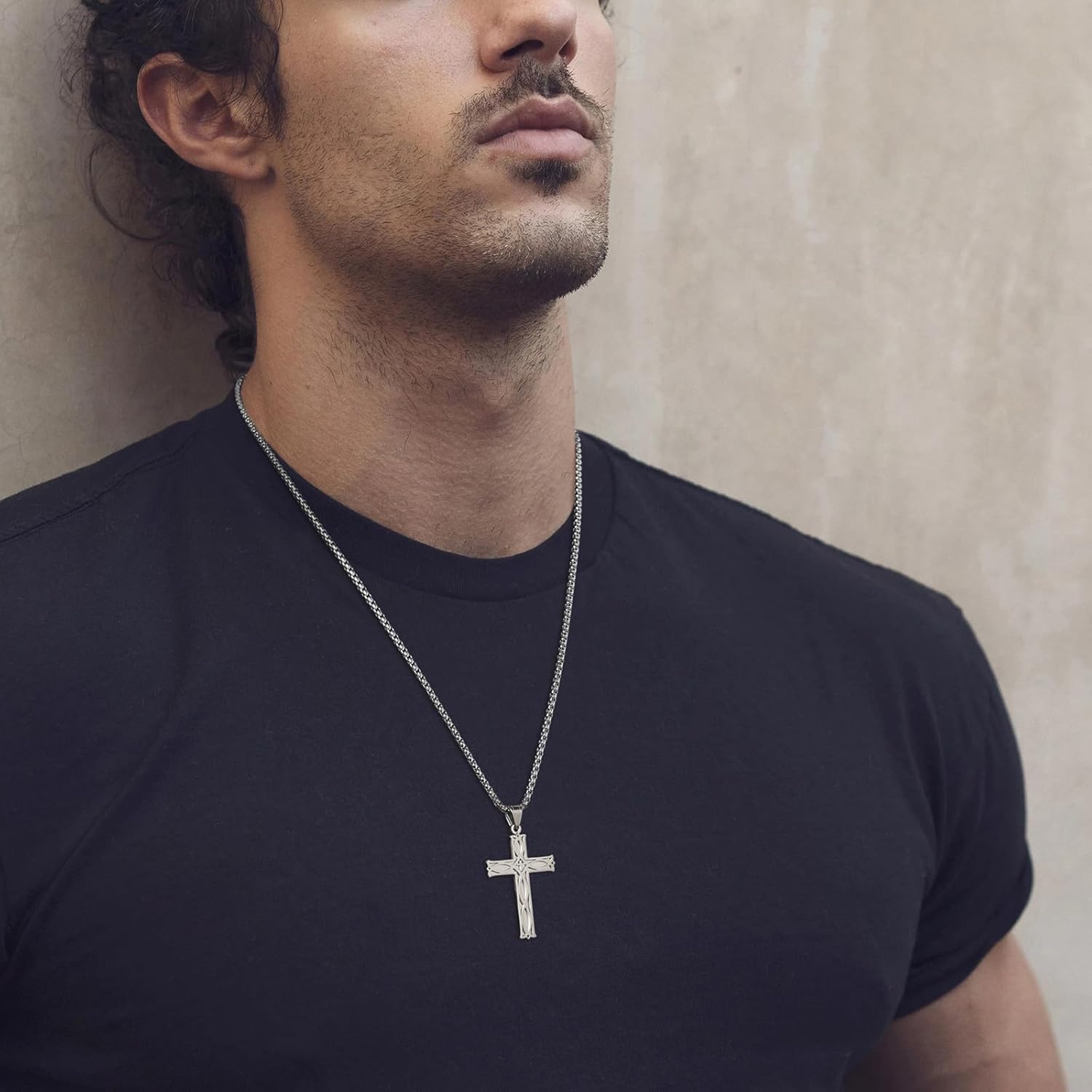 HZMAN Men's Stainless Steel Infinity Celtic Cross Irish Knot Pendant Necklace, 22+2" Link Chain - Image 3