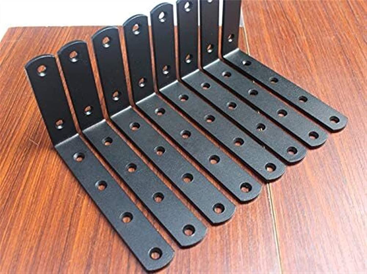 8 staffe angolari nere, 125 mm x 75 mm, supporto in acciaio a forma di L, per legno, staffe ad angolo retto di 90 gradi, resistenti, fissaggio a parete, rinforzo del telaio del carico