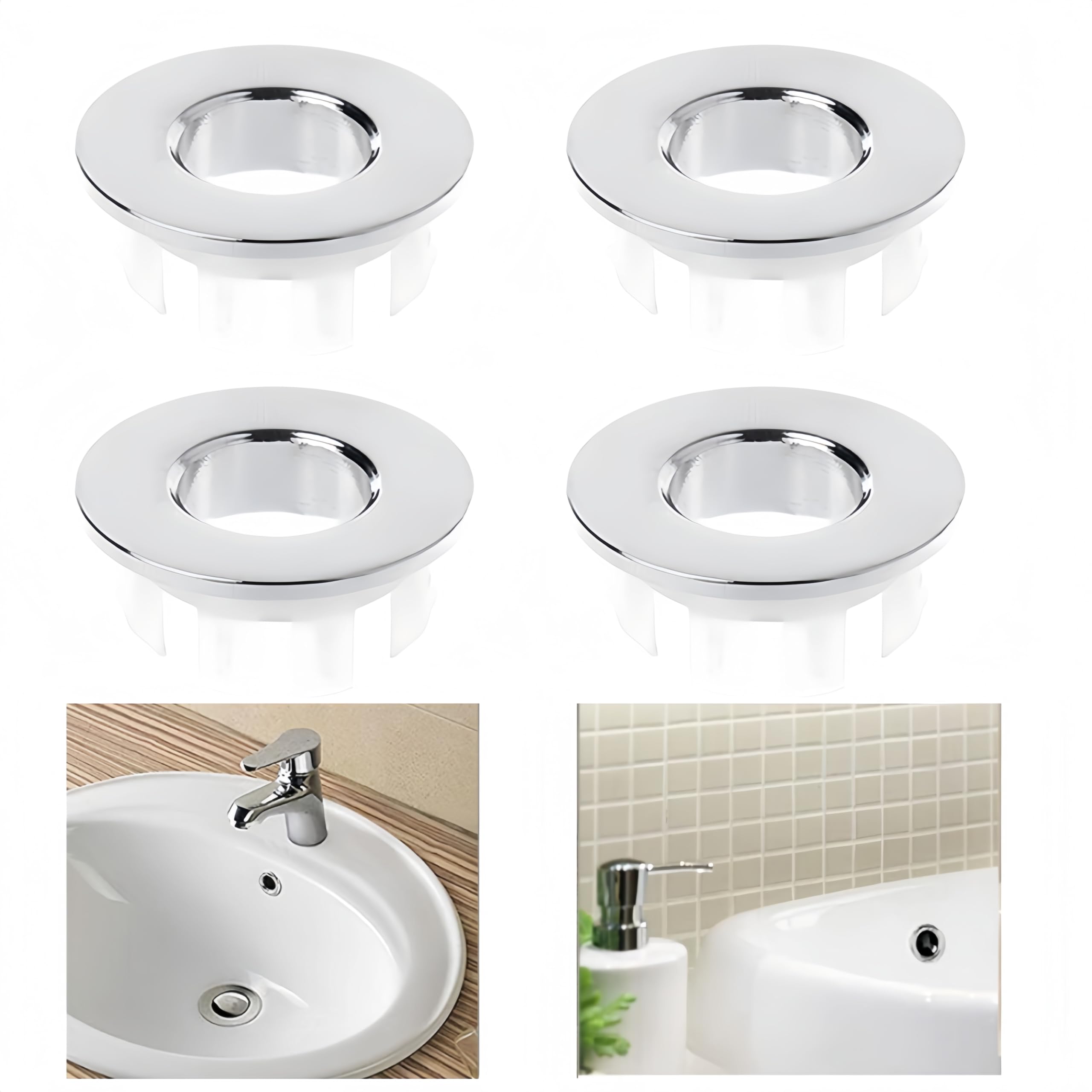 6 Anelli Di Troppopieno Per Lavabo E Bidet - Acciaio Inossidabile, Diametro 35mm, Facili Da Installare Senza Attrezzi