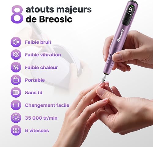 Cordless Electric Nail Drill, 12 in 1 Electric Nail File Kit, Purple - 3