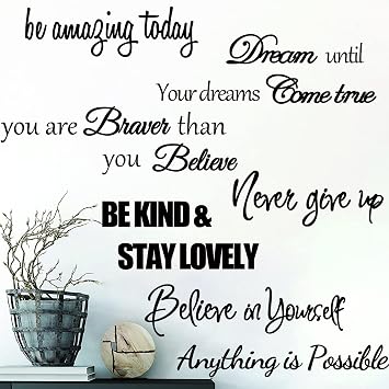 Inspirational Quotes & Motivational Sayings Wall Decals - Vinyl Positive Word Wall Stickers for Woman, Girls & Living Room Decor