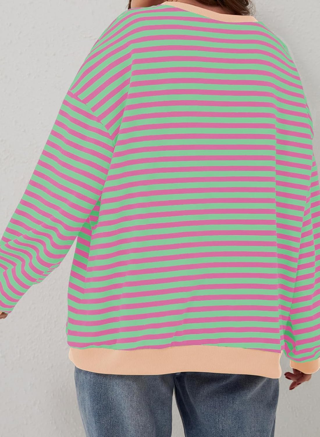Eytino Women Plus Size Sweatshirt Striped Color Block Crew Neck Pullover Tops Long Sleeve Casual Shirt(1X-5X) - Image 2