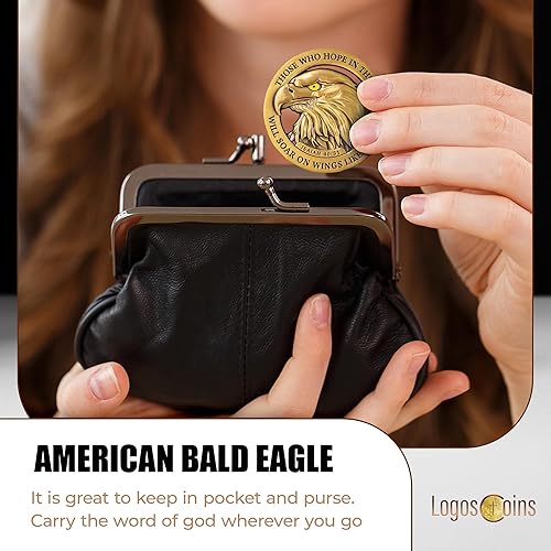 Miniatura 6 de Moneda de desafío de águila calva americana, ficha de bolsillo cristiana, suministros de estudio bíblico Isaías 4031 para hombres, preocupaciones